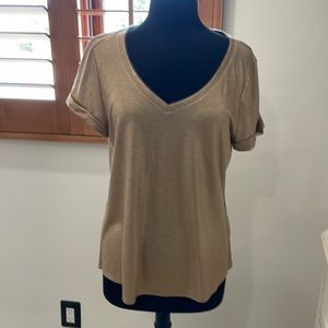 White House Black Market. Gold V Neck Blouse with cuffed sleeves